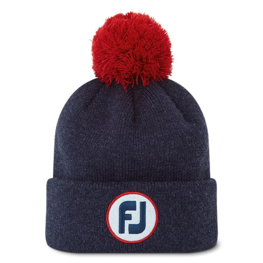 Footjoy - Bonnet FJ Solid- Homme Navy - Pompom Rouge